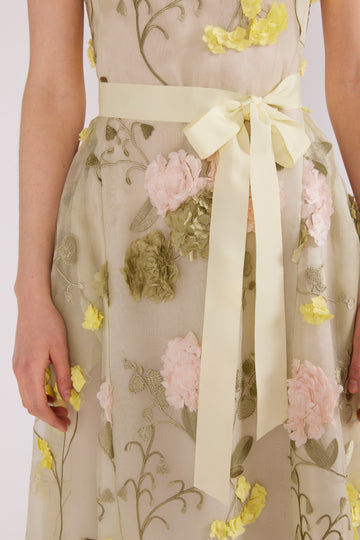 FLEUR MIDI DRESS MULTI FLOWER EMBROIDERED ORGANZA *PRE-ORDER*