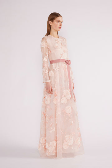 DELPHI GOWN PINK FLOWER EMBROIDERED ORGANZA *PRE-ORDER*