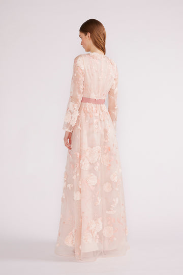 DELPHI GOWN PINK FLOWER EMBROIDERED ORGANZA *PRE-ORDER*
