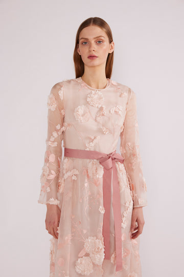 DELPHI GOWN PINK FLOWER EMBROIDERED ORGANZA *PRE-ORDER*