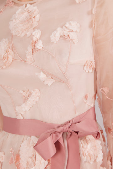 DELPHI GOWN PINK FLOWER EMBROIDERED ORGANZA *PRE-ORDER*