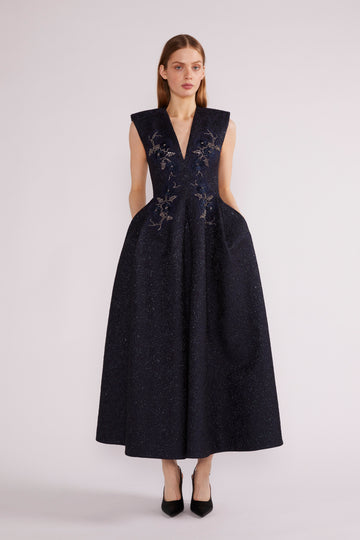 KYLE MIDI DRESS BLACK CLOQUE *PRE-ORDER*