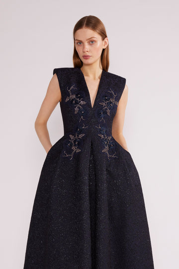 KYLE MIDI DRESS BLACK CLOQUE *PRE-ORDER*