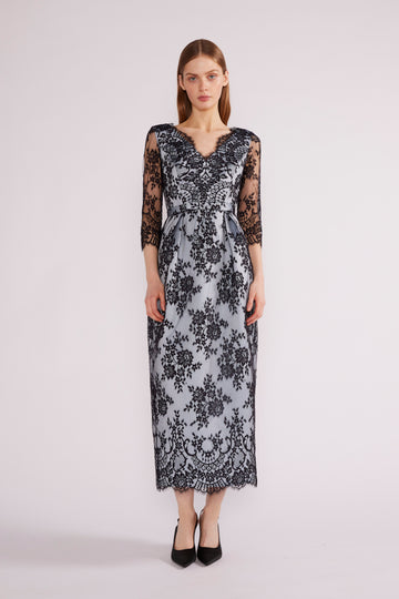LINA DRESS BLACK/PALE BLUE LACE DOUCHESSE *PRE-ORDER*