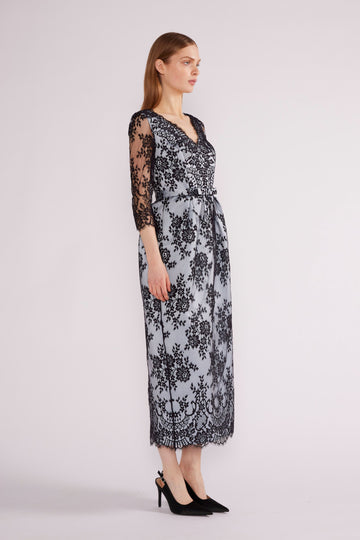 LINA DRESS BLACK/PALE BLUE LACE DOUCHESSE *PRE-ORDER*