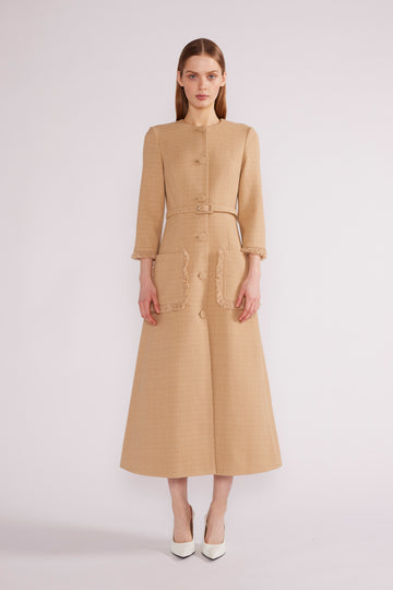 ESME MIDI DRESS LIGHTWEIGHT TWEED CAMEL - COMING SOON