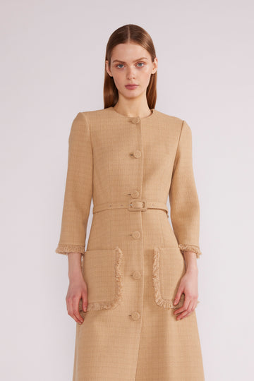 ESME MIDI DRESS LIGHTWEIGHT TWEED CAMEL - COMING SOON