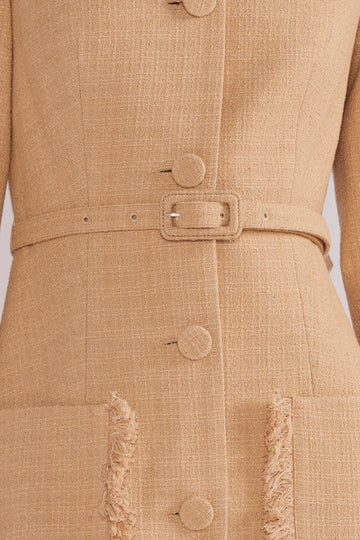 ESME MIDI DRESS LIGHTWEIGHT TWEED CAMEL - COMING SOON
