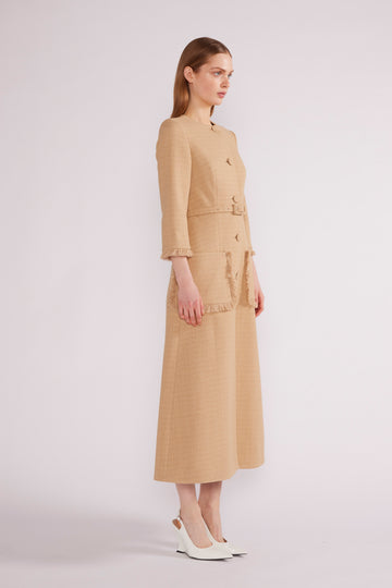 ESME MIDI DRESS LIGHTWEIGHT TWEED CAMEL - COMING SOON