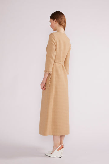 ESME MIDI DRESS LIGHTWEIGHT TWEED CAMEL - COMING SOON
