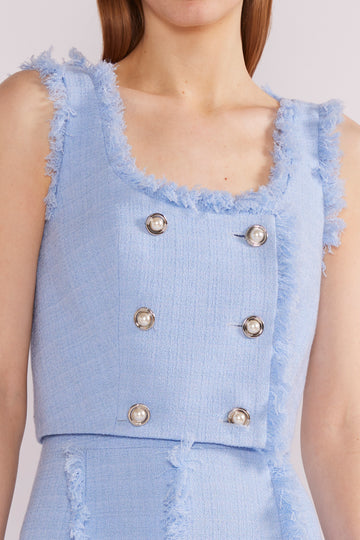 LARA TOP  SKY BLUE LIGHTWEIGHT TWEED