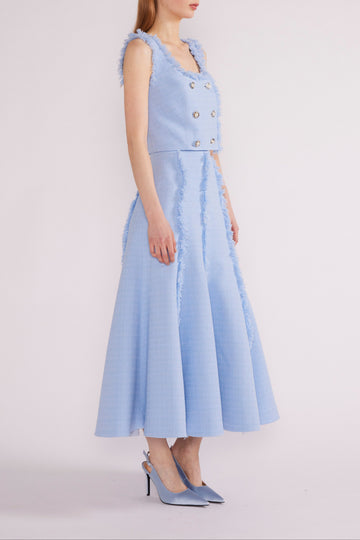 LARA TOP  SKY BLUE LIGHTWEIGHT TWEED