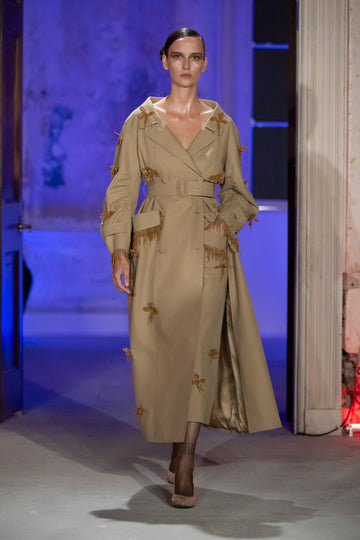 HARVEY TRENCH COAT SAND EMBROIDERED COTTON OUTERWEAR