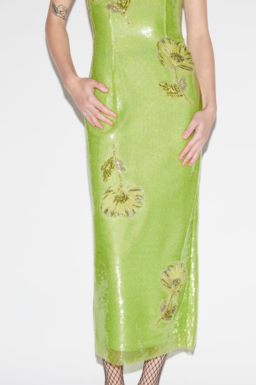 MARILYN DRESS LIME SEQUINS