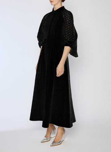 PAT DRESS BLACK EMBROIDERED COTTON