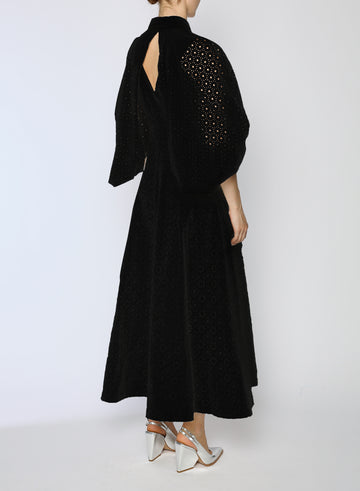 PAT DRESS BLACK EMBROIDERED COTTON