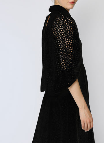 PAT DRESS BLACK EMBROIDERED COTTON