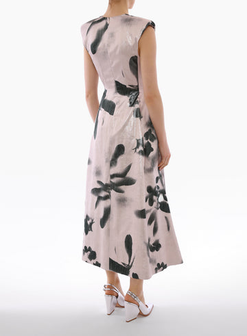 PETUNIA DRESS METALLIC BLUSH FLORAL FATALE JACQUARD