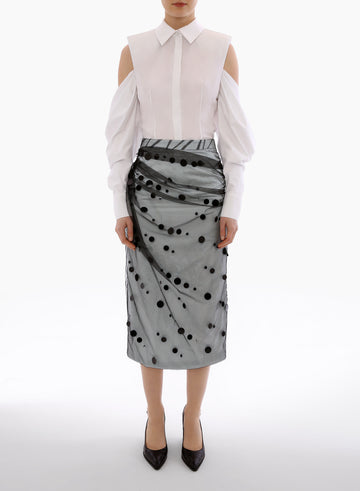 KAHILI SKIRT GLACIER BLUE BLACK EMBROIDERED TULLE