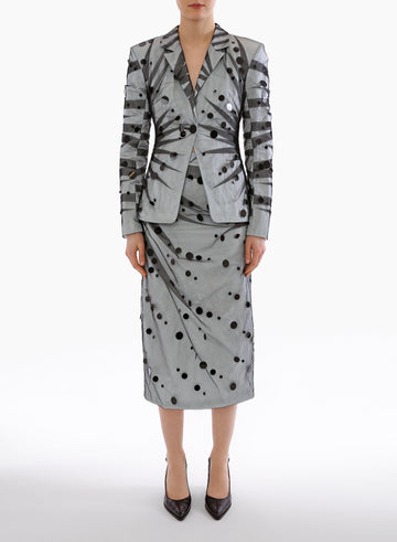 KAHILI SKIRT GLACIER BLUE BLACK EMBROIDERED TULLE