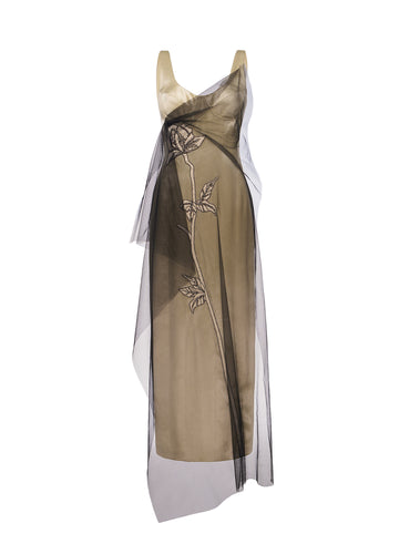 BLAKELY DRESS CHAMPAGNE SATIN AND EMBELLISHED TULLE