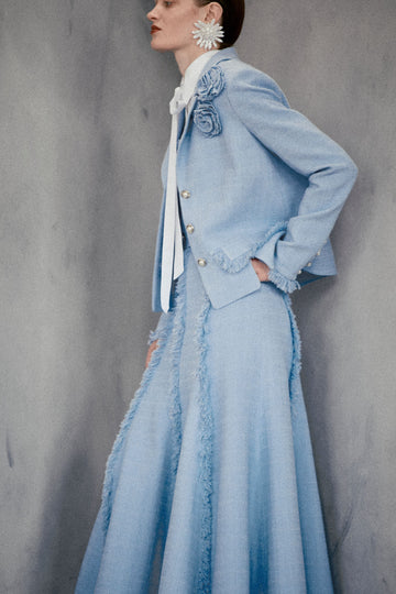ELLEN MIDI SKIRT SKY BLUE LIGHTWEIGHT TWEED *PRE-ORDER*