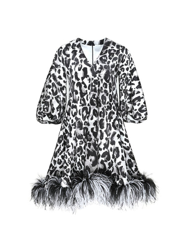 JOLIE DRESS SNOW LEOPARD PRINTED SATIN