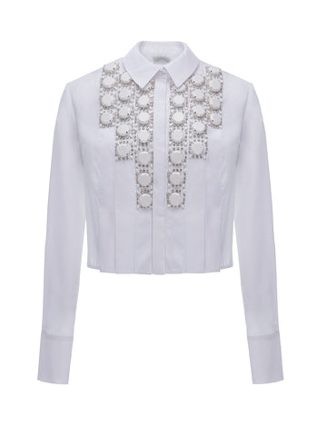 MANIYA SHIRT WHITE EMBELLISHED COTTON