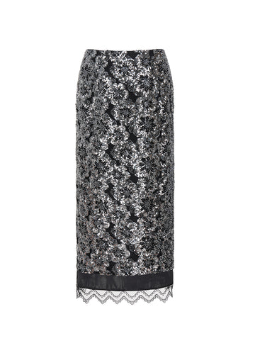 LEJA SKIRT SILVER EMBROIDERED SEQUINS