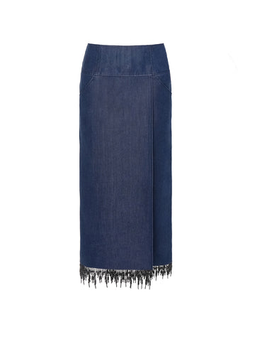 ALVIE SKIRT BLUE EMBROIDERED DENIM