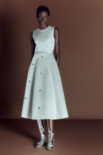 SOL DRESS MINT EMBROIDERED DUCHESSE