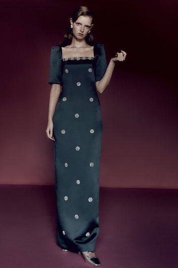 DEA GOWN MIDNIGHT EMBROIDERED DUCHESSE