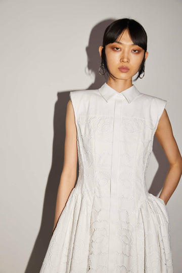 ALAIN DRESS WHITE EMBROIDERED COTTON