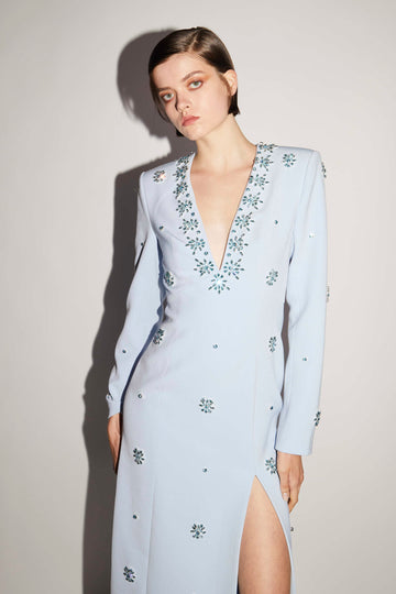 AURORE DRESS SKY BLUE EMBELLISHED CREPE