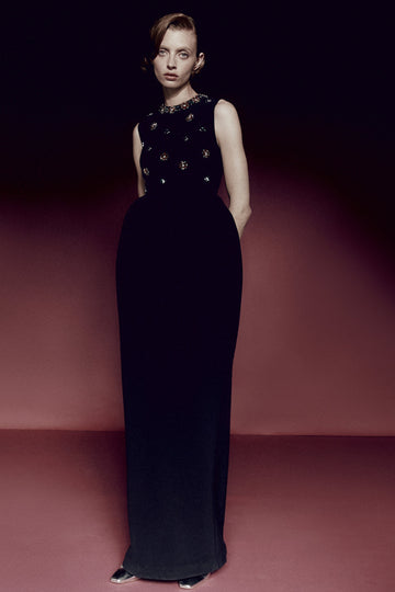 VIRGINIA GOWN BLACK EMBROIDERED CREPE