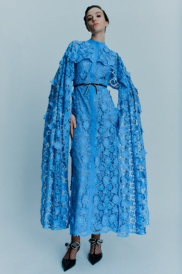 LORETTA DRESS PERIWINKLE EMBROIDERED COTTON