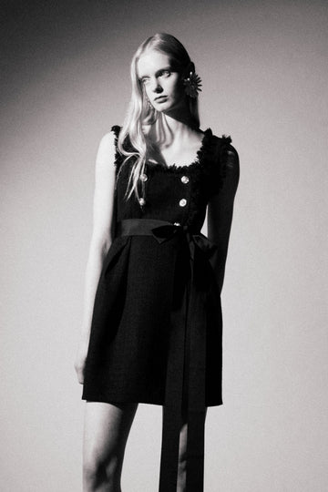 IRIS MINI DRESS BLACK LIGHTWEIGHT TWEED *PRE-ORDER*