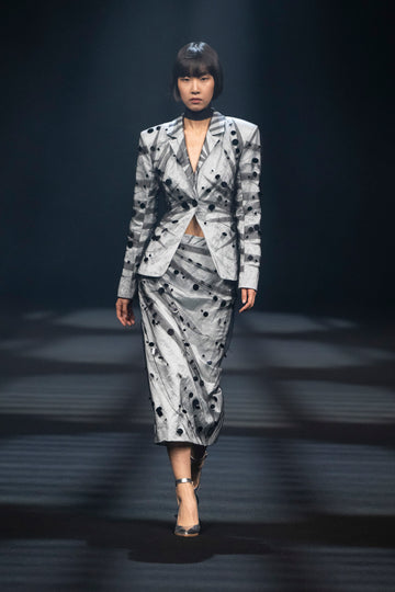 KAHILI SKIRT GLACIER BLUE BLACK EMBROIDERED TULLE