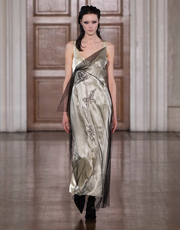 BLAKELY DRESS CHAMPAGNE SATIN AND EMBELLISHED TULLE