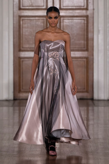 GAIL DRESS ROSE SATIN AND EMBELLISHED TULLE