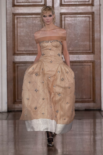 TRINA DRESS CHAMPAGNE EMBELLISHED ORGANZA