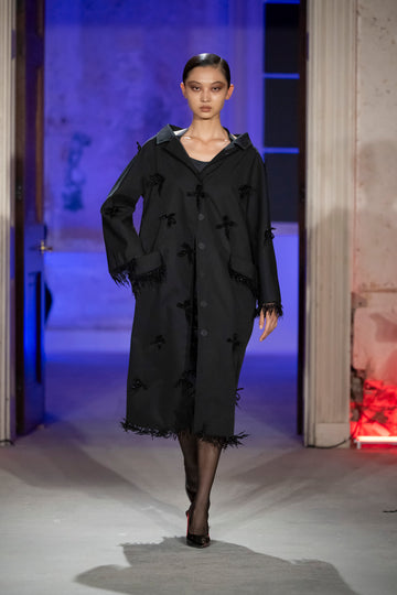 FELIX COAT BLACK EMBROIDERED COTTON OUTERWEAR