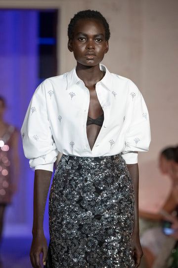 HUGO SHIRT WHITE EMBELLISHED COTTON