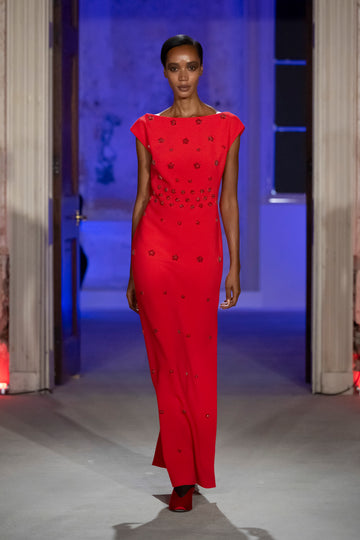 GRACELYN GOWN RED EMBELLISHED CREPE