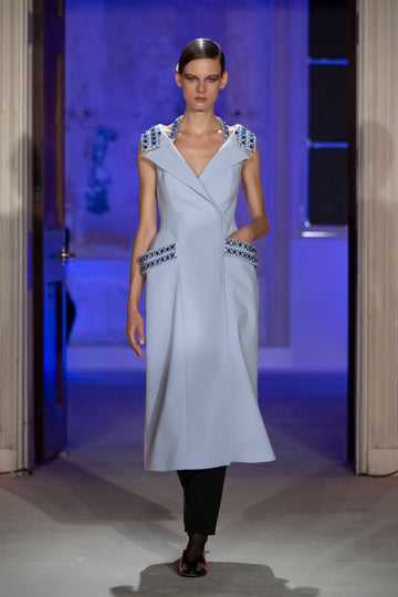 EMERSON DRESS PALE BLUE EMBELLISHED CREPE