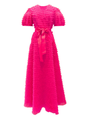 ODETTE GOWN CARMINE ROSE EMBROIDERED TULLE