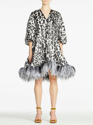 JOLIE DRESS SNOW LEOPARD PRINTED SATIN
