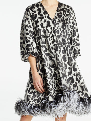 JOLIE DRESS SNOW LEOPARD PRINTED SATIN