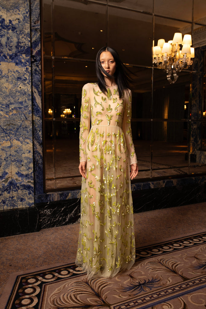 AMANDA GOWN GREEN EMBROIDERED TULLE – HUISHAN ZHANG