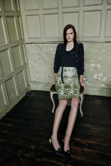 VANIA MIDI SKIRT GREEN/GOLD EMBELLISHED ORGANZA - PRE-ORDER